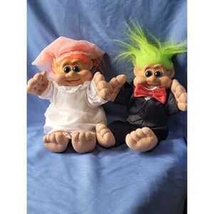 2 Vintage 10" Troll Dolls Bride & Groom 1991